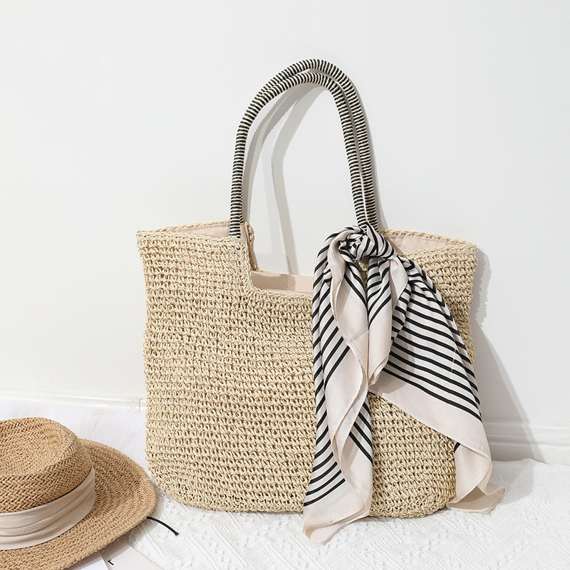 Handmade Massive Shopping Bag Made of Natural Material with Fashionable Scarf Kalsten