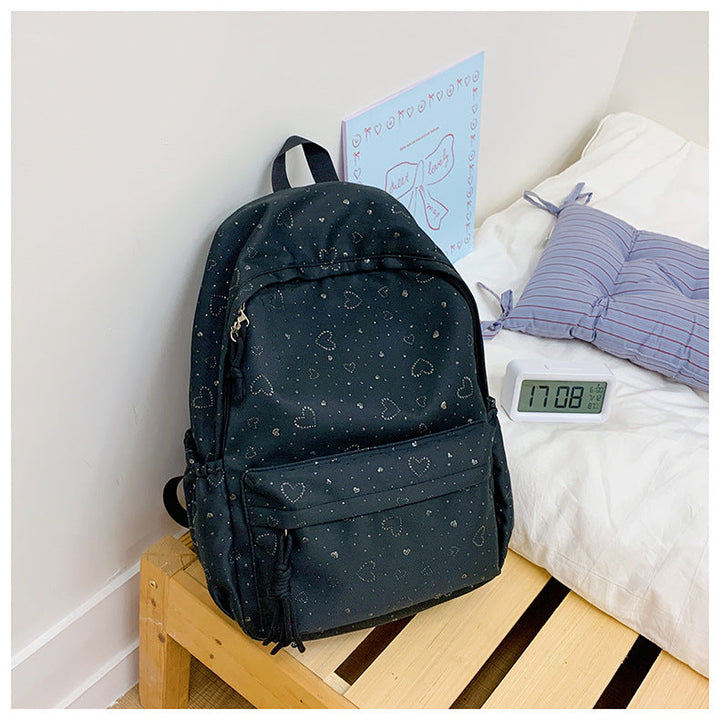 Heart-Patterned Casual School Backpack