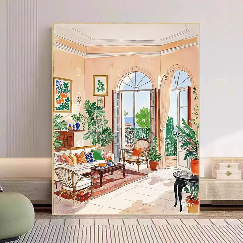 Cozy Living Room Watercolor Art Print Kalsten