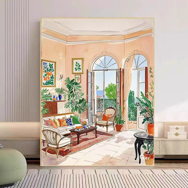 Cozy Living Room Watercolor Art Print Kalsten