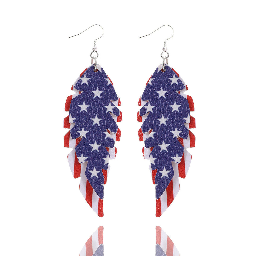 Women's star stripe print faux leather drop earrings with fishhook Kalsten