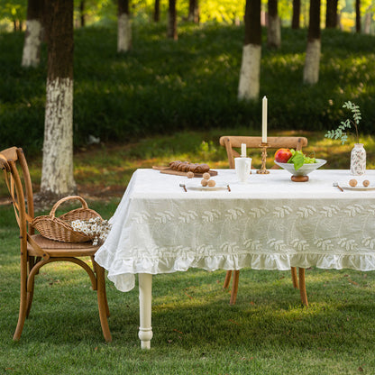 Elegant Embroidered Ruffled Tablecloth