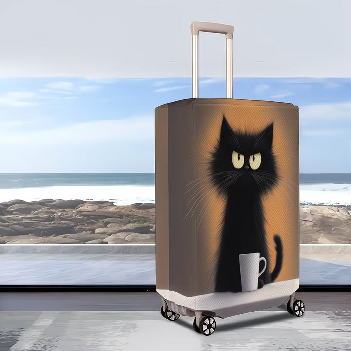 Unisex non-elastic suitcase cover with cartoon cat motif and cup design, durable travel suitcase protection Kalsten