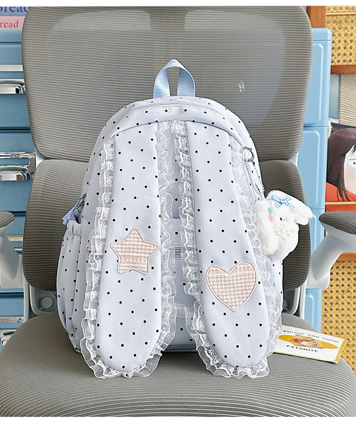 Girls' Playful Polka Dot Bunny Ears School Backpack