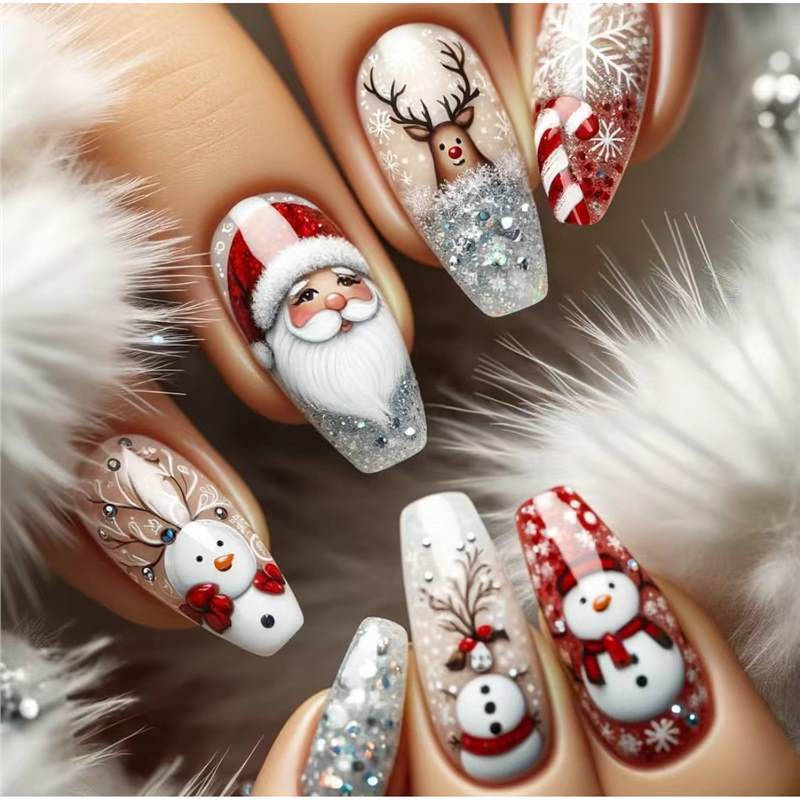 Festive Holiday-Themed Press-On Nail Art Set Acalora
