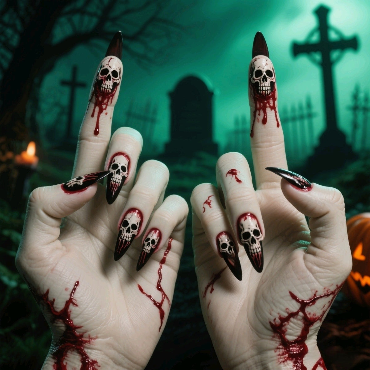 Artificial nails with creepy skull design Acalora