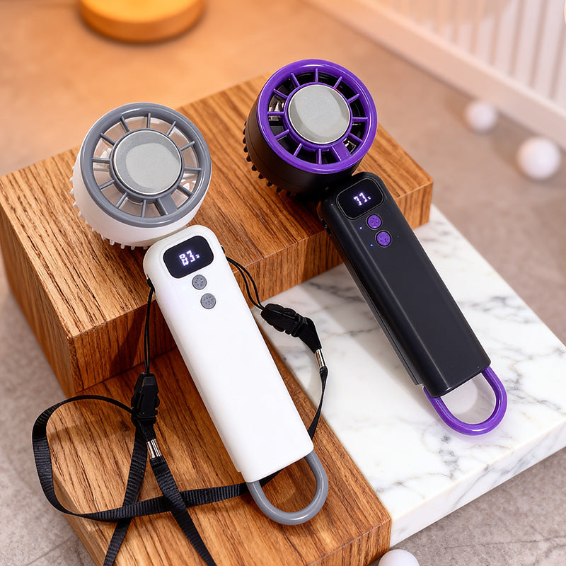 Cooling compact rechargeable handheld mini fan with digital speed indicator detachable lanyard foldable head Kalsten