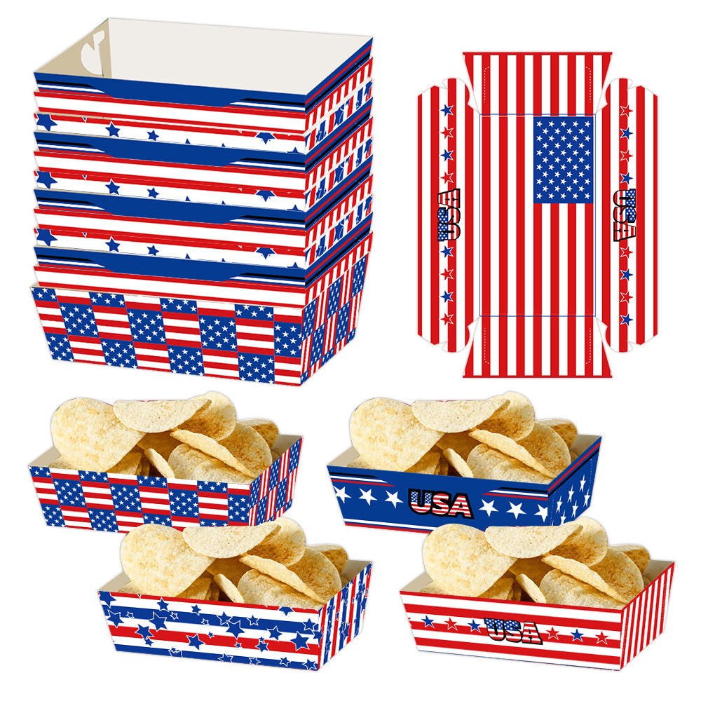 Unisex non-collapsible party snack boxes made of cardboard with patriotic stars and stripes pattern Kalsten