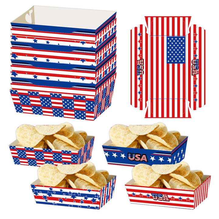Unisex non-collapsible party snack boxes made of cardboard with patriotic stars and stripes pattern Kalsten
