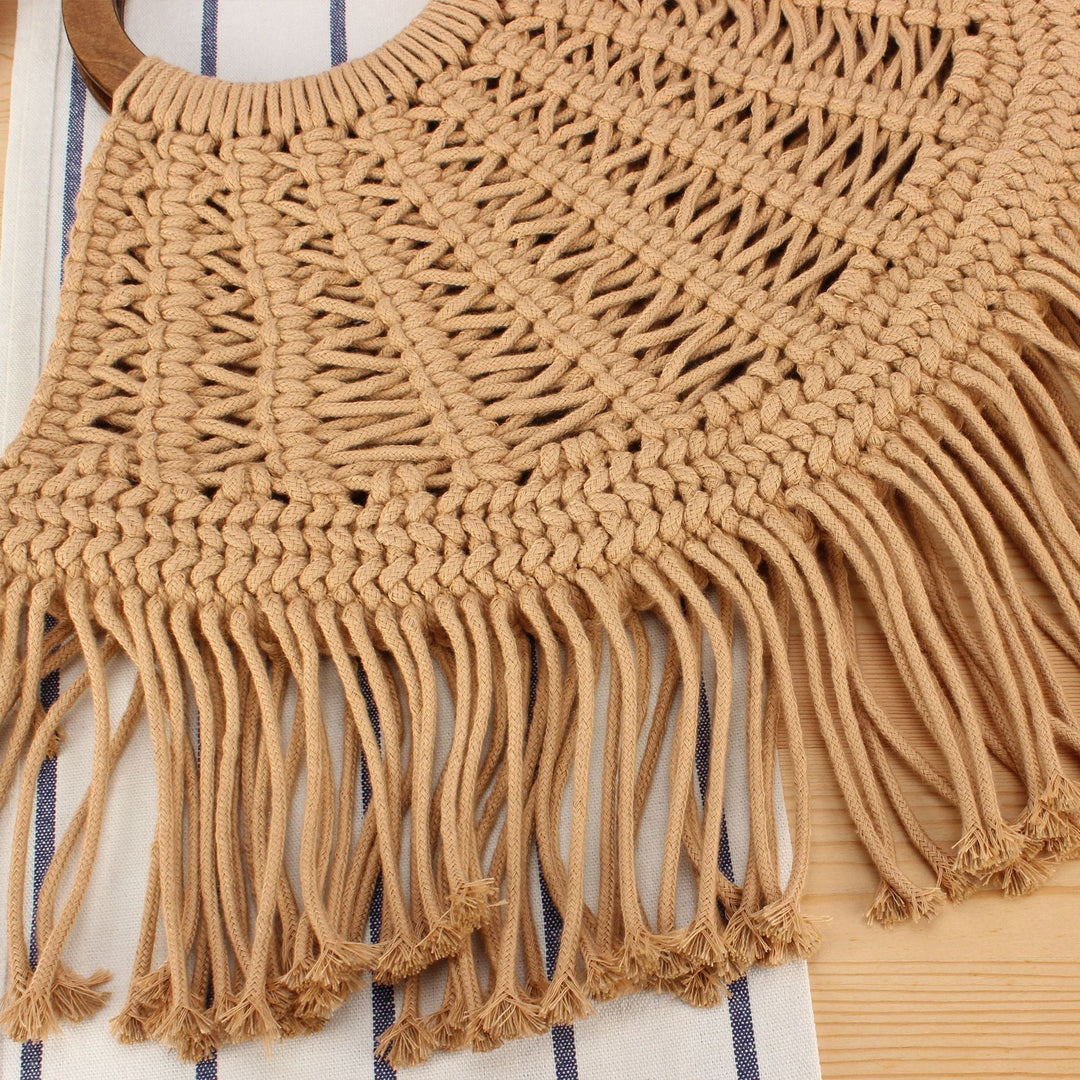 Macramé Handbag with Wooden Handles Kalsten