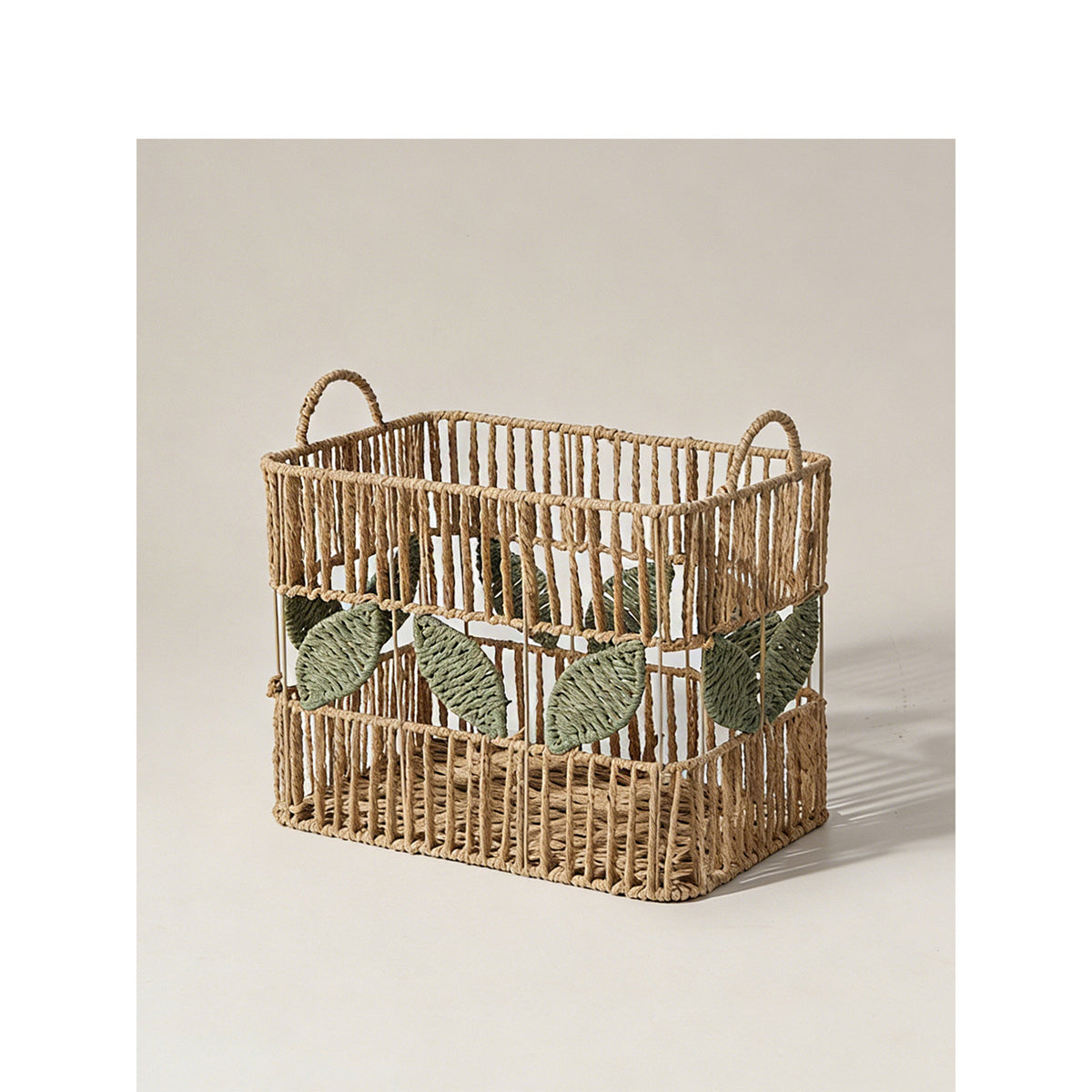 Handcrafted storage basket with leaf motif Acalora
