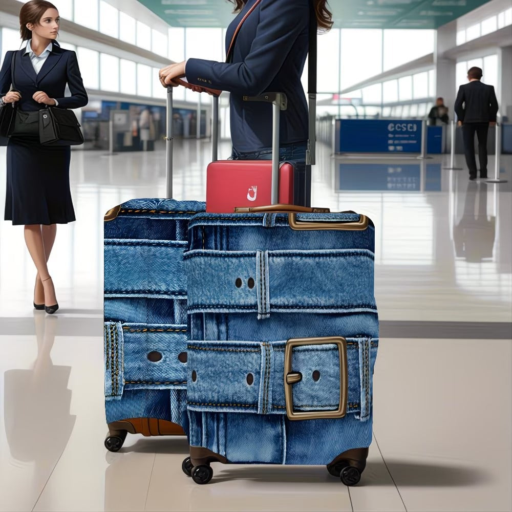 Unisex stylish suitcase cover with denim belt motif, elastic protective cover for rolling suitcase Kalsten