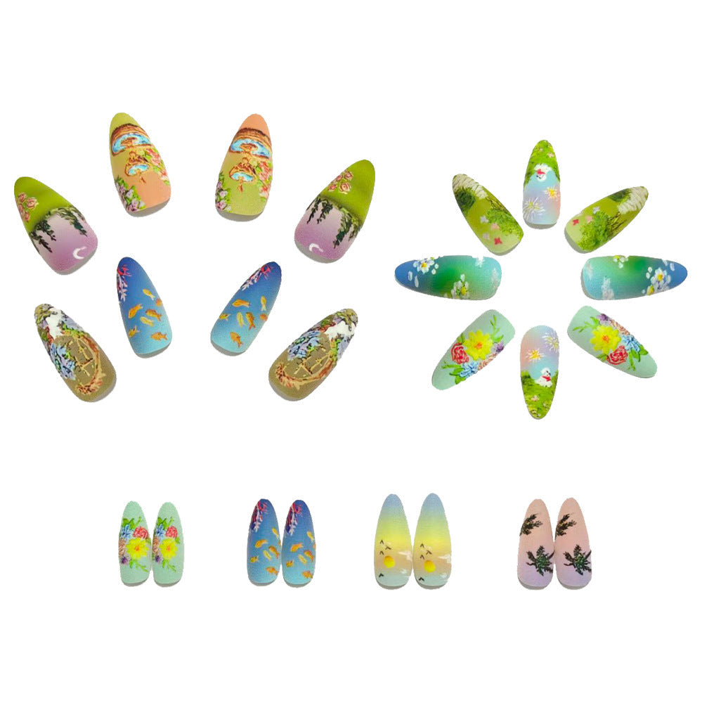 Artificial nails with artful nature and water world decoration Kalsten