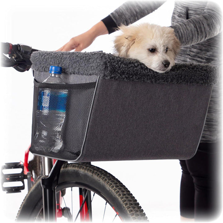 front-mounted plush pet bike basket with sherpa liner and mesh storage Kalsten