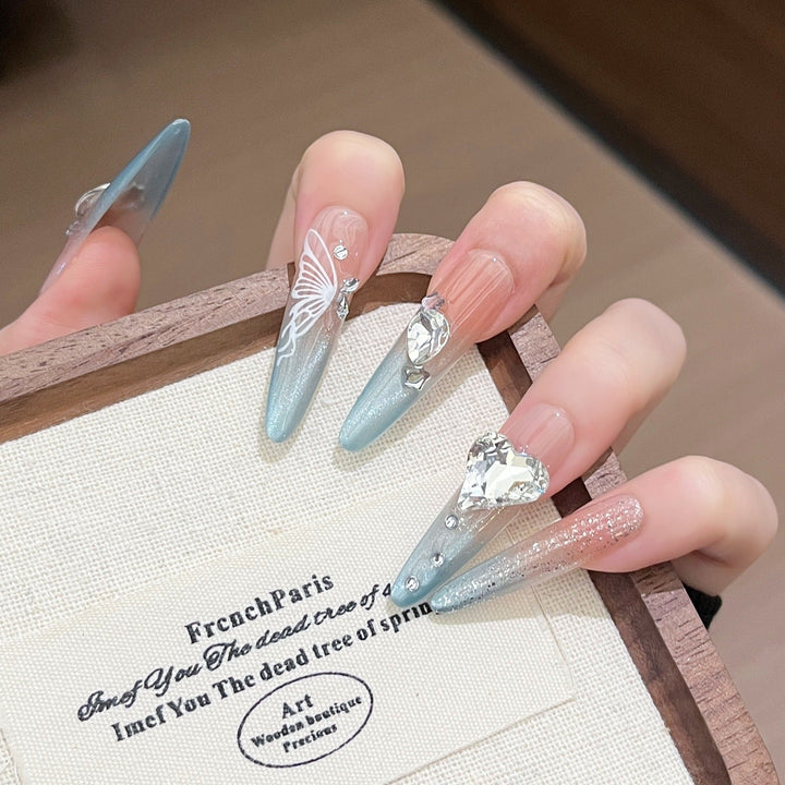 Artistic Crystal-Embellished Press-On Nail Art Kalsten