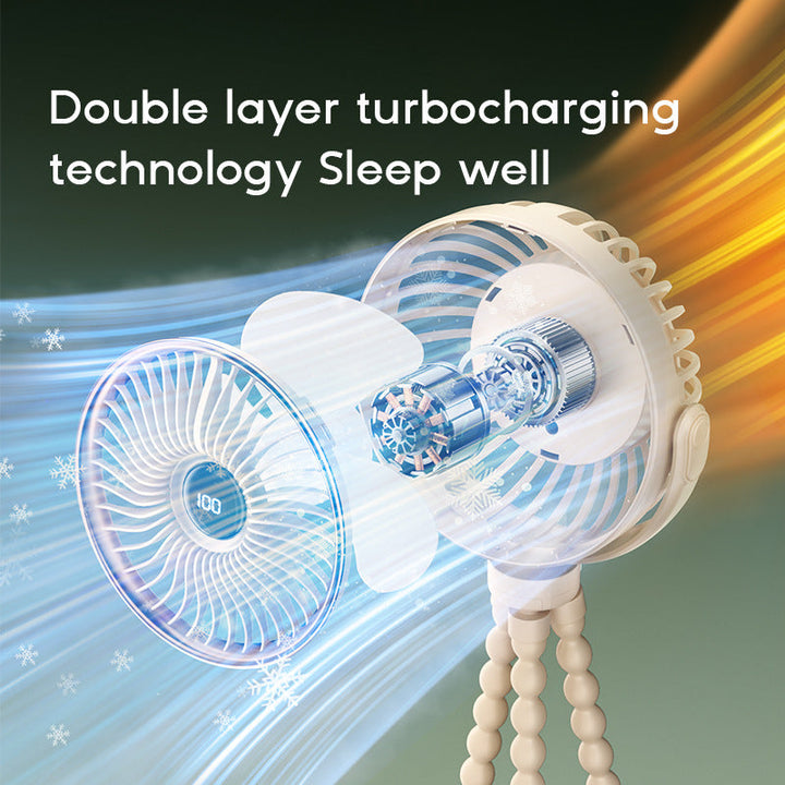 Unisex portable rechargeable clip fan with digital display, flexible clamp and multi-stage speed control Kalsten