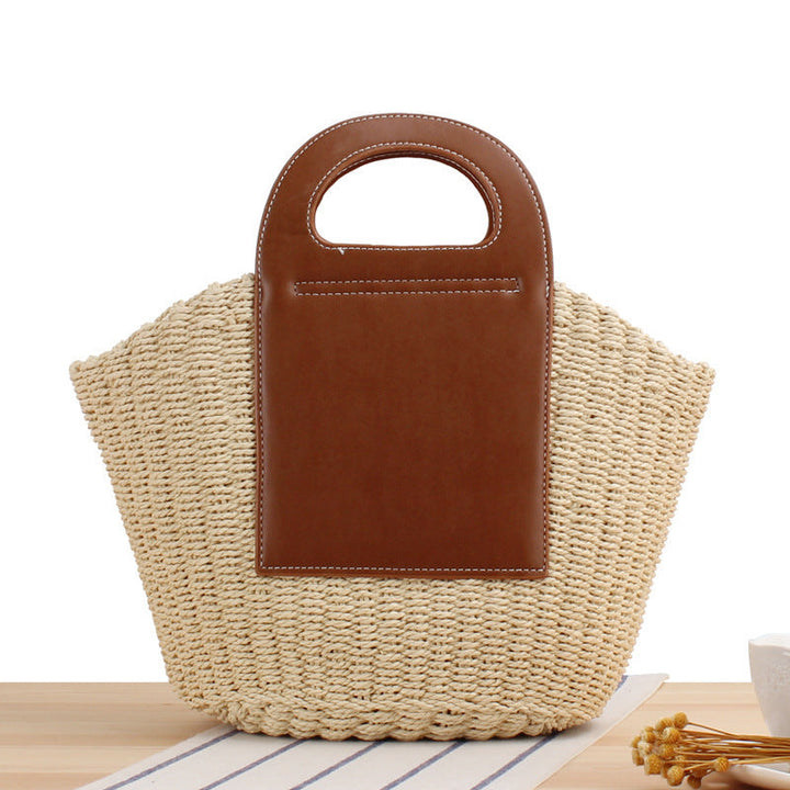 Natural raffia tote bag with elegant leather accents Kalsten