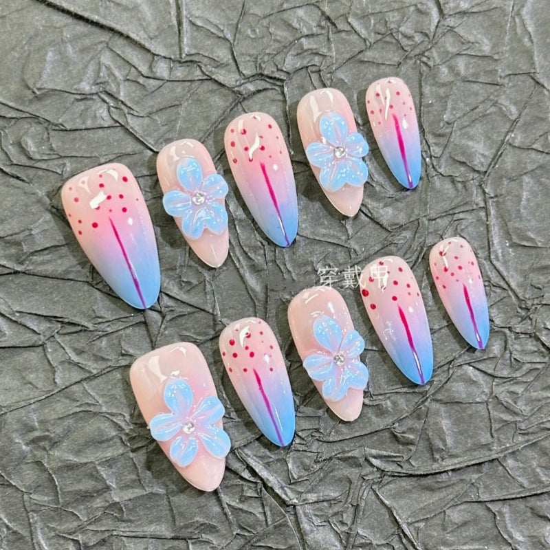 Artistic Floral and Star-Embellished Press-On Nail Set Kalsten