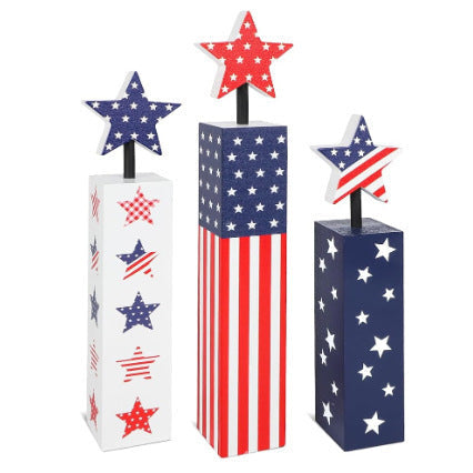 Unisex decorative wooden column decor set with star toppers and glitter surface Kalsten