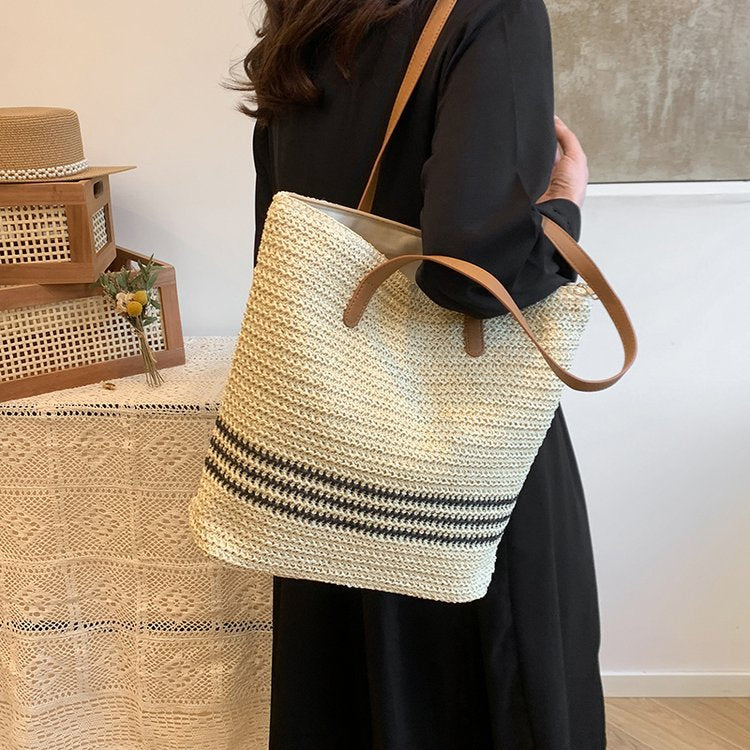 Spacious fabric tote bag with leather handles Kalsten
