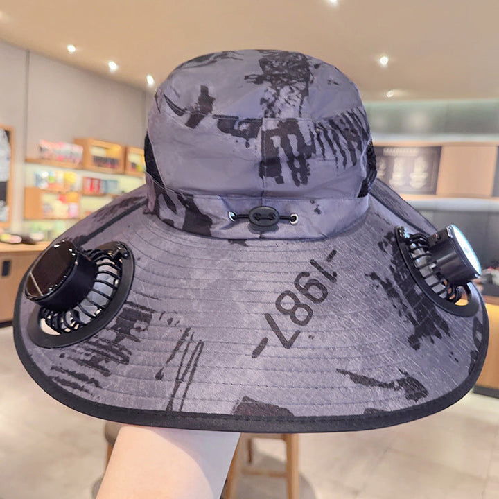 Bbreathable sun hat with two integrated mini fans, wide brim and adjustable chin strap Kalsten
