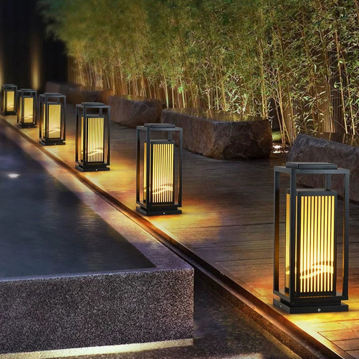 Japanese-Inspired LED Outdoor Lantern With Wooden Frame Kalsten