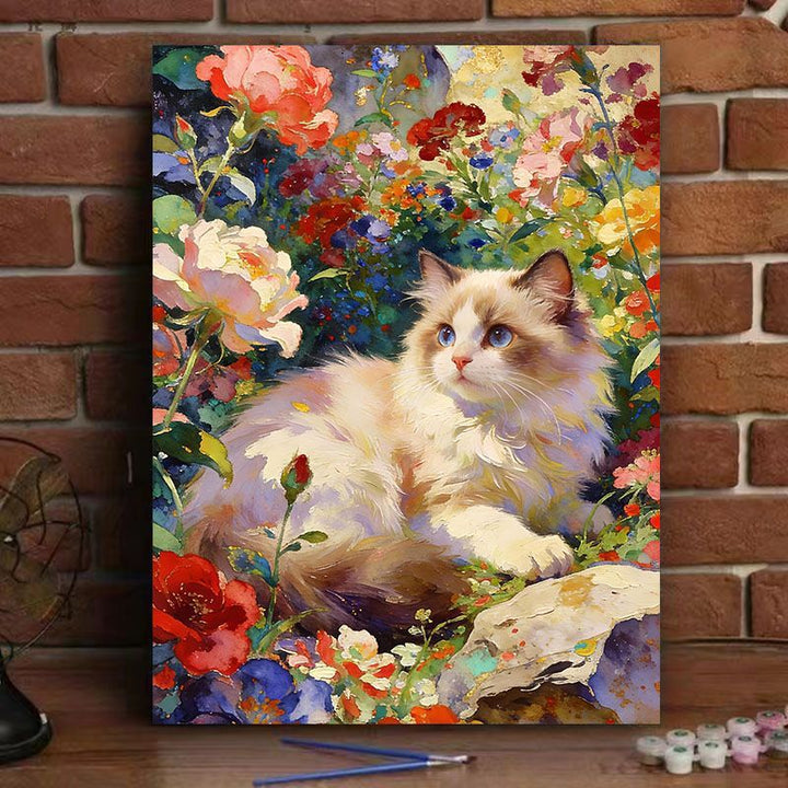 Cat-Themed Floral Canvas Art Print Kalsten