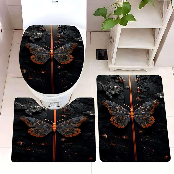 Decorative Rock and Butterfly Bathroom Mat Set Kalsten