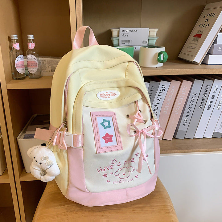 Playful Embroidered Drawstring School Backpack
