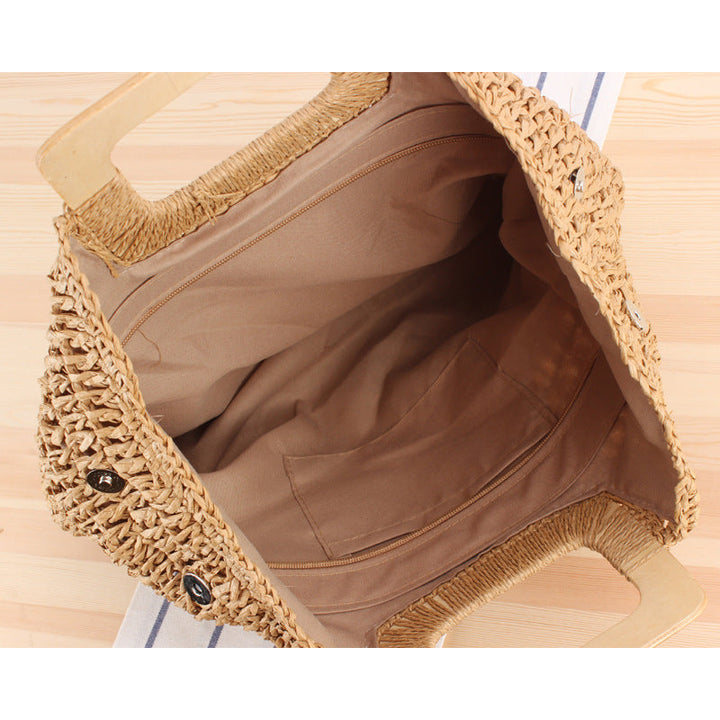 Handcrafted basket bag with modern wooden handle Kalsten