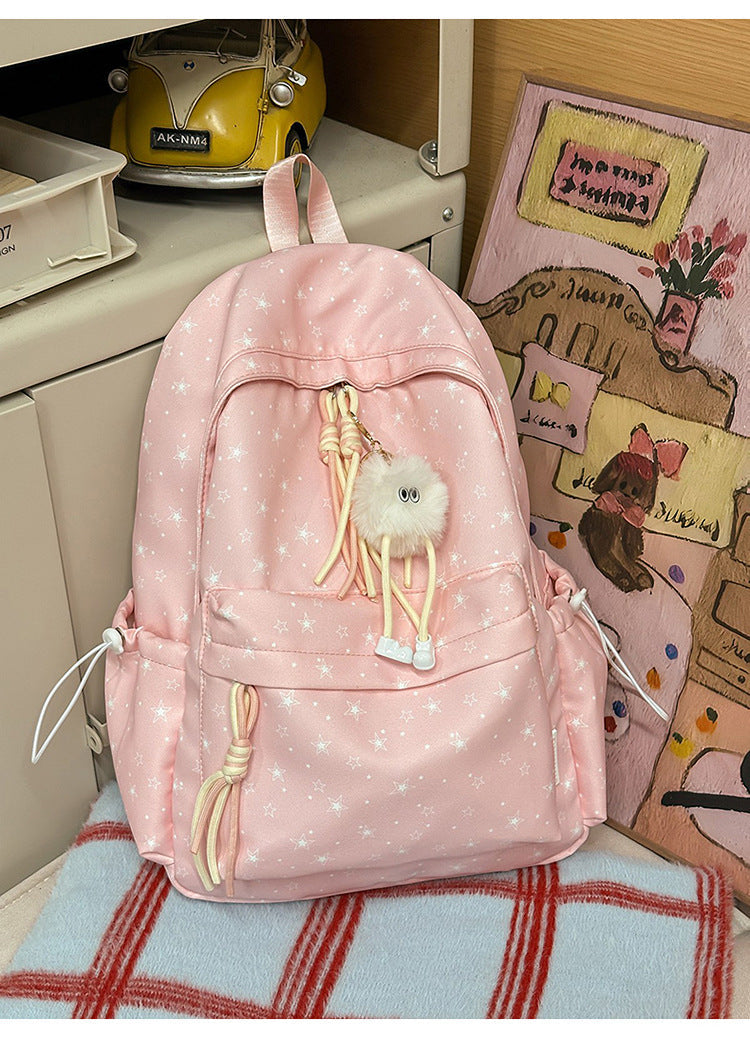 Cute Soft Fabric Star-Patterned School Backpack