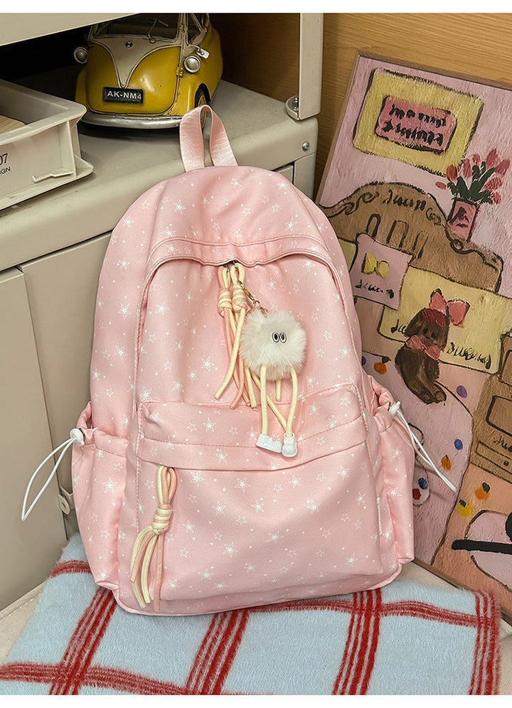 Cute Soft Fabric Star-Patterned School Backpack