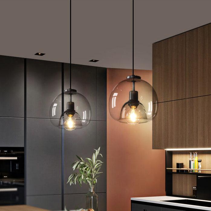Pendant Light Glass 9.1 in Smoke Gray Adjustable Ceiling Fixture Living Room Bedroom Dining Area Modern Minimalist Hanging Lamp | Kalsten