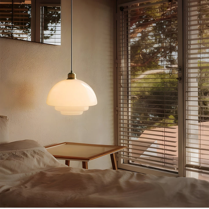 AuraBeam Light – Minimalistic Ivory Colored Glass LED Pendant Lamp | Kalsten