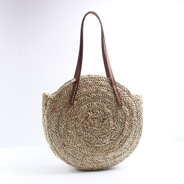 Braided straw beach bag with elegant leather handles Kalsten