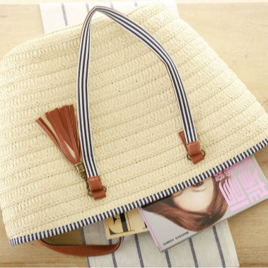Braided Beach Bag with Elegant Leather Handles Kalsten