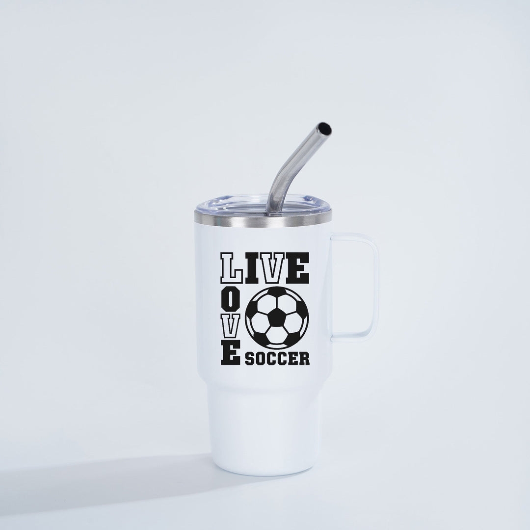 Insulated Stainless Steel Travel Mug With Ergonomic Handle Spill-Resistant Lid And Reusable Bent Metal Straw