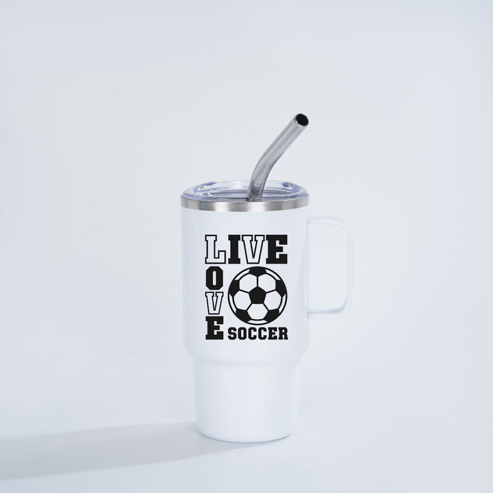 Insulated Stainless Steel Travel Mug With Ergonomic Handle Spill-Resistant Lid And Reusable Bent Metal Straw
