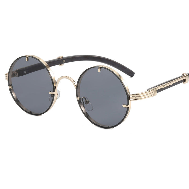 Ladies round sunglasses with luxurious wooden frame and golden accents Kalsten