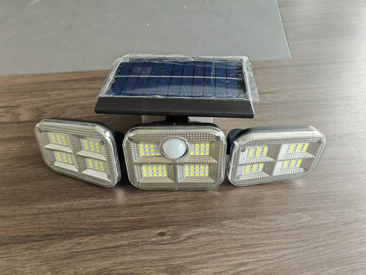 Outdoor Solar Triple-Head LED Security Floodlight With PIR Motion Sensor And Adjustable Swivel Mounts Kalsten