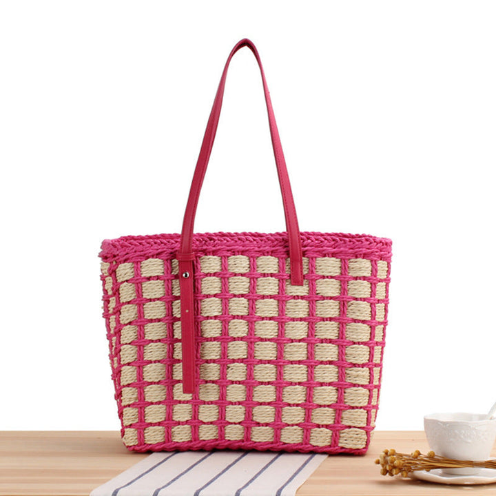 Hand-knotted tote bag made of natural material with elegant leather handles Kalsten