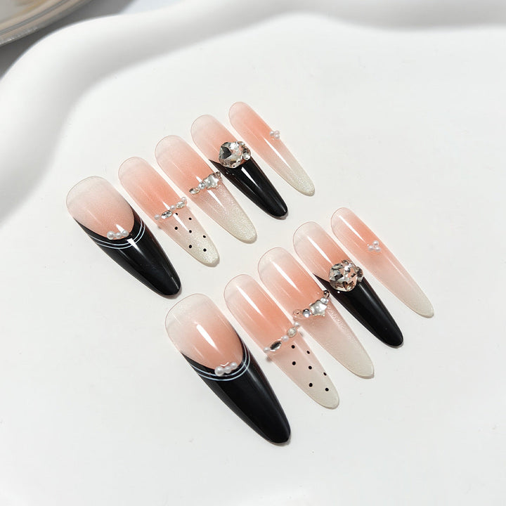 Elegant Stiletto Fake Nails with Sparkling Rhinestone Details Kalsten