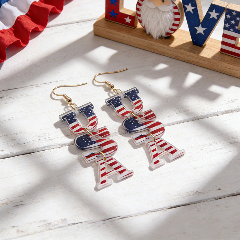 Women's eye-catching statement earrings made of acrylic with patriotic bow pendant Kalsten