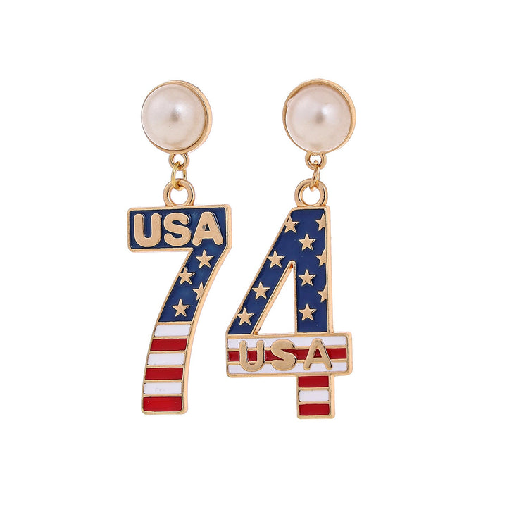 Women's nan patriotic enamel number drop earrings with faux pearl studs Kalsten