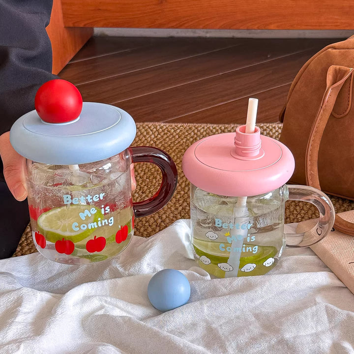 Women's glass drinking cup with silicone lid and integrated straw Kalsten