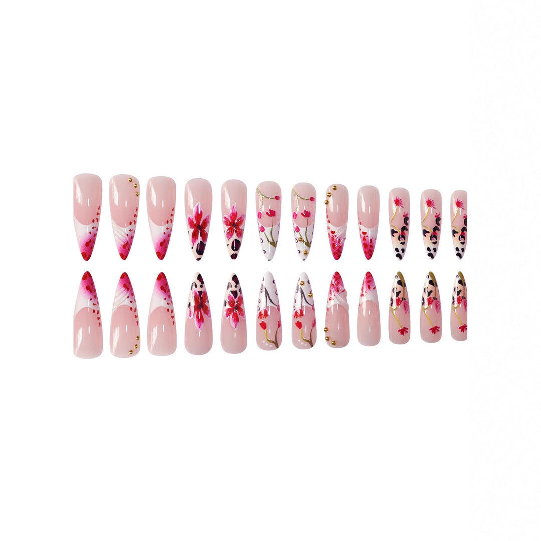 Floral Design Stiletto Press-On Nail Art Kalsten