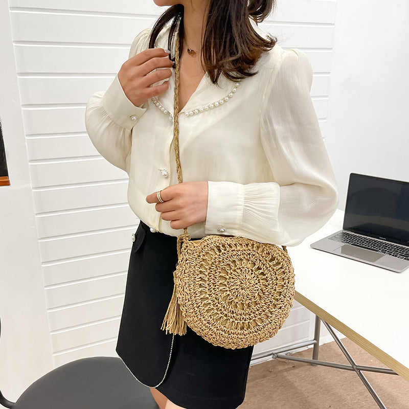 Beef Macrame Shoulder Bag with Tassel Kalsten