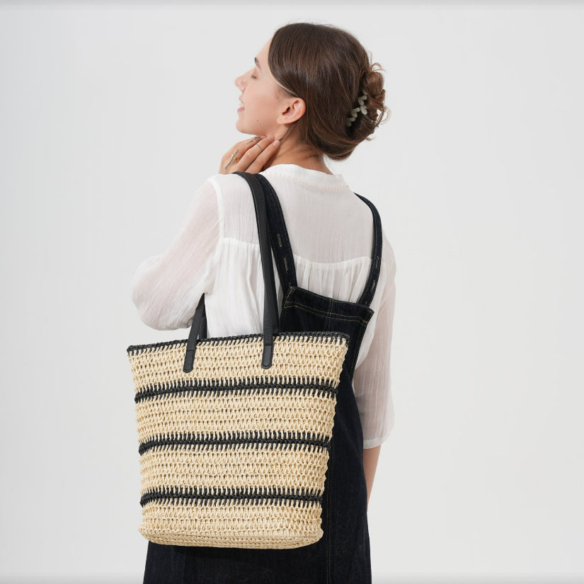 Elegant Raffia Shopping Bag with Leather Handles Kalsten