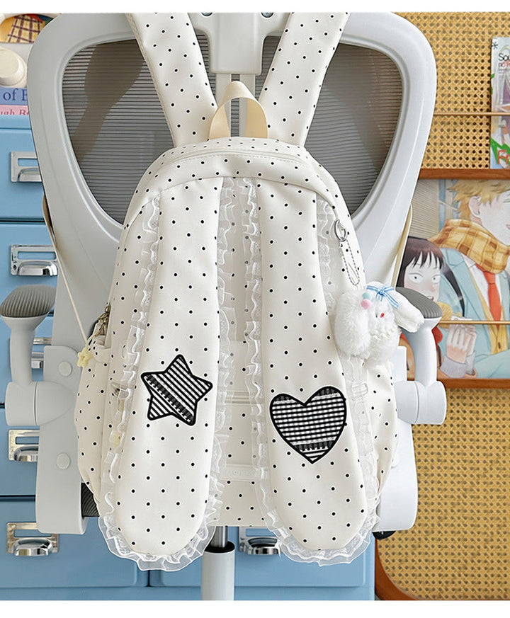 Girls' Playful Polka Dot Bunny Ears School Backpack
