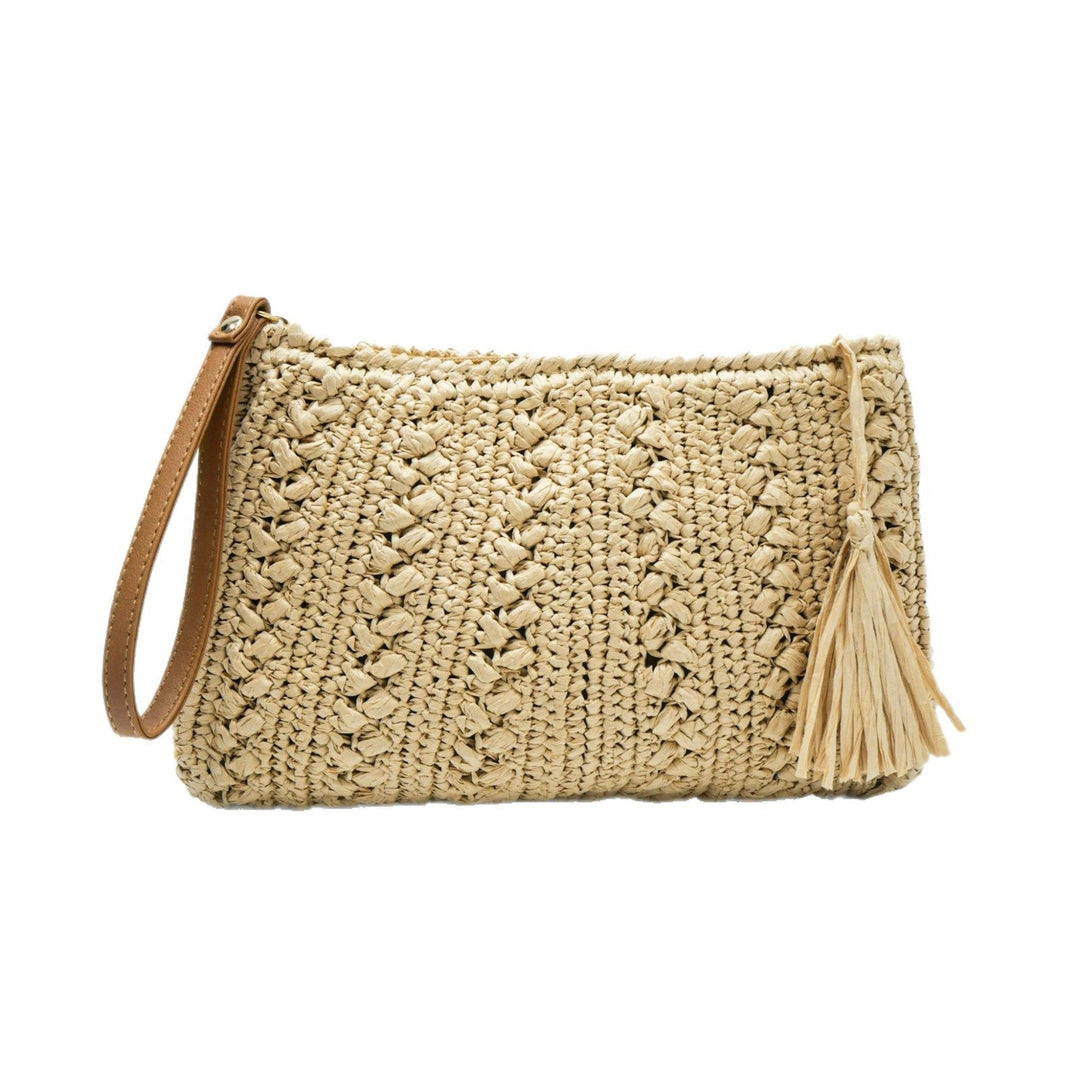 Woven natural material handbag with tassel Kalsten